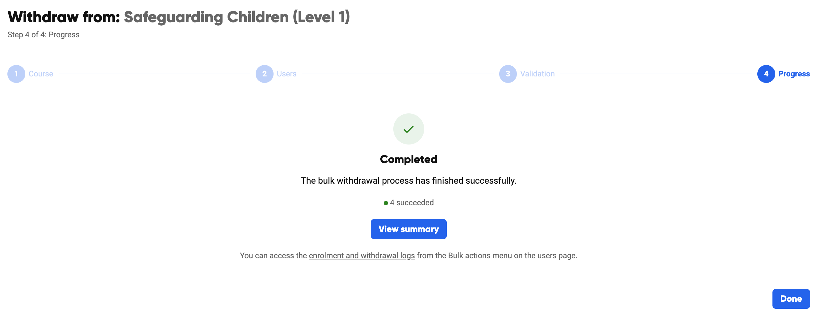 The withdrawal completion screen showing success confirmation